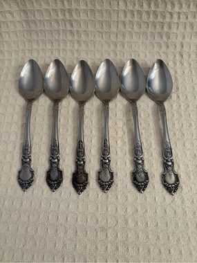 Vintage National Stainless Rose & Leaf Pattern Large Spoons (Set of 6) Japan